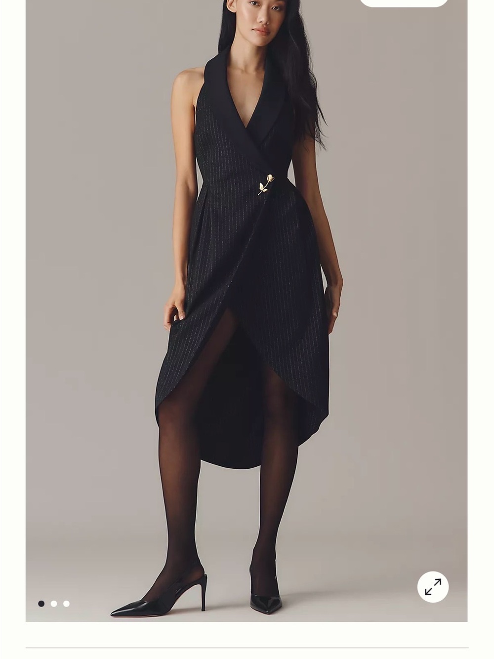 Sleeveless Black Pinstripe Wrap Midi Dress